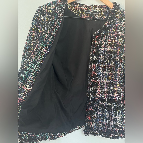 Boston Proper Tweed Open Front Jacket Colorful Sequins Women’s Size 10 NEW - Picture 14 of 15